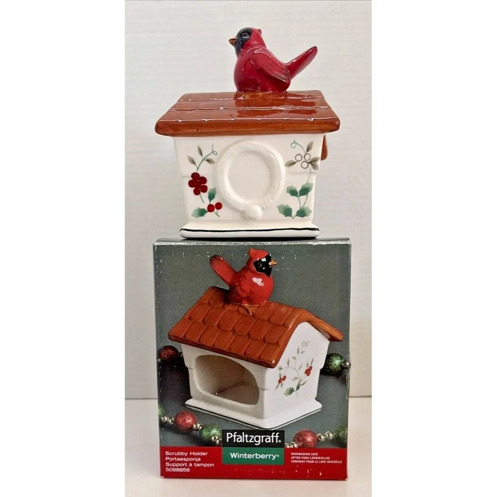 Pfaltzgraff Winterberry Cardinal Birdhouse Scrubby Holder Sponge Caddy 5098856